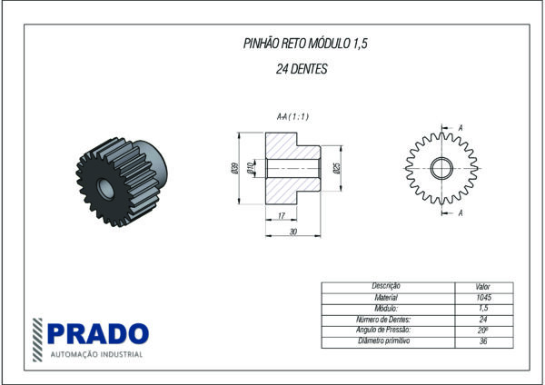 Engrenagem Dente Reto - Módulo 1,5 Z24 - Image 2