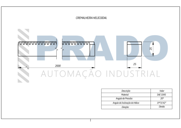 Cremalheira Helicoidal Modulo 2,5 - 25x25x2000mm - Image 2